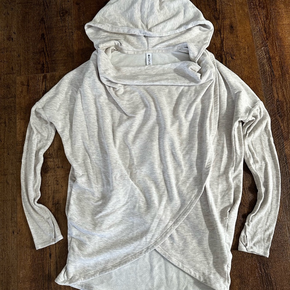 Athleta Gray Hooded Wrap Top